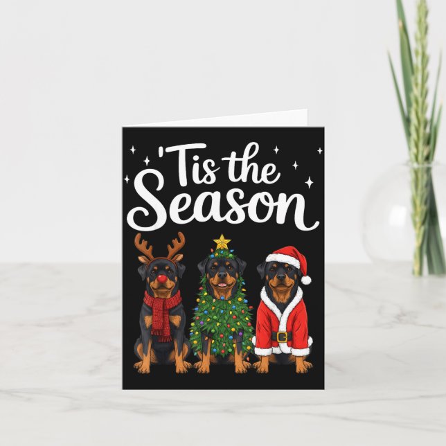 Tarjeta Tis The Season Rottweiler Christmas Santa Rottie D (Anverso)