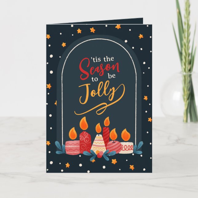 Tarjeta Tis the Season to Be Jolly Christmas Candle Card (Anverso)