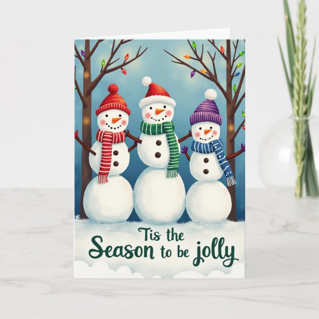 Tarjeta Tis the Season to be Jolly Snowmen Classic Holiday (Anverso)