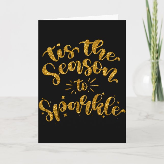 Tarjeta Tis The Season To Sparkle Gold Faux Glitter  (Anverso)