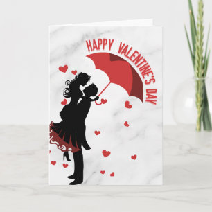 Tarjeta Título: Pareja Romántica Bajo Paraguas Feliz Día d