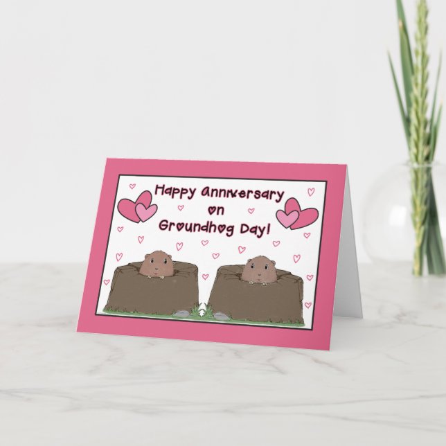 Tarjeta To Couple, Happy Anniversary on Groundhog Day (Anverso)
