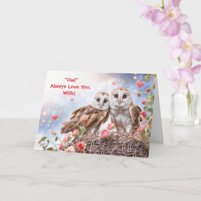 Tarjeta To Wife Cute and Fun Owl Valentines Day (Orquídea)