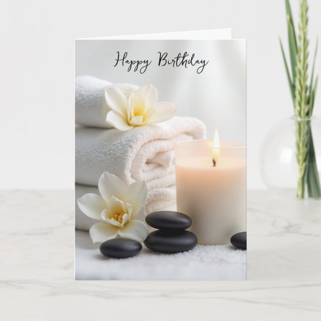 Tarjeta Toallas de spa de cumpleaños con flores de magnoli (Anverso)