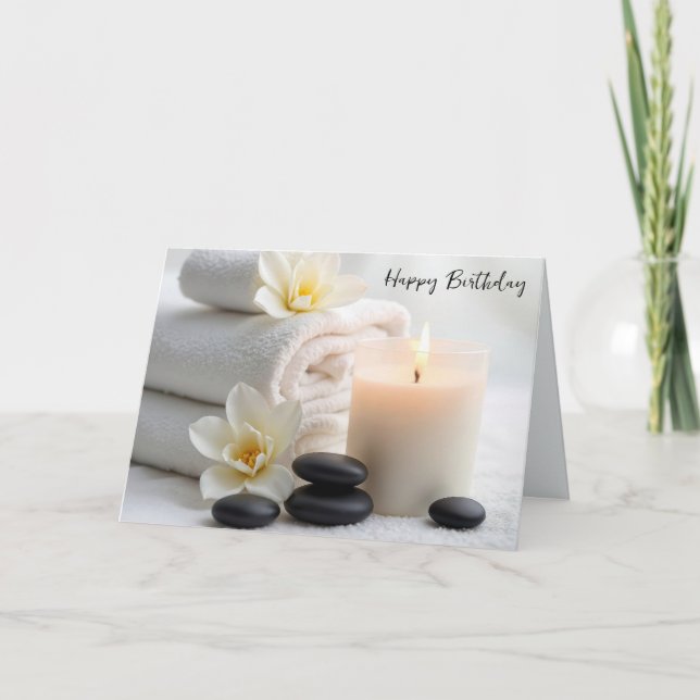 Tarjeta Toallas De Spa De Cumpleaños Con Flores De Magnoli (Anverso)