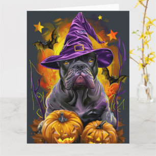 Tarjeta Tocante Cane Corso Perro Halloween Bruja Y Calabaz