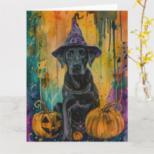 Tarjeta Tocante Labrador Perro Halloween Bruja Y Calabaza