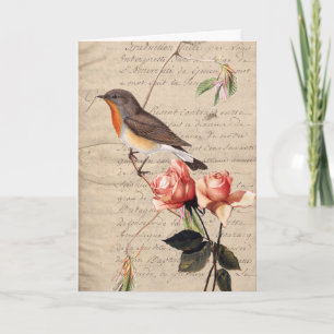 Tarjeta todas las ocasiones pájaros y rosas
