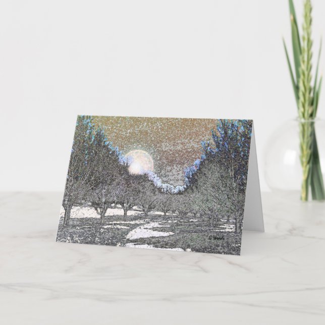 Tarjeta Todas las ocasiones saludo tarjeta-luna sobre árbo (Anverso)