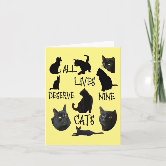 Tarjeta Todas las vidas merecen Nueve gatos divirtiéndose  (Anverso)
