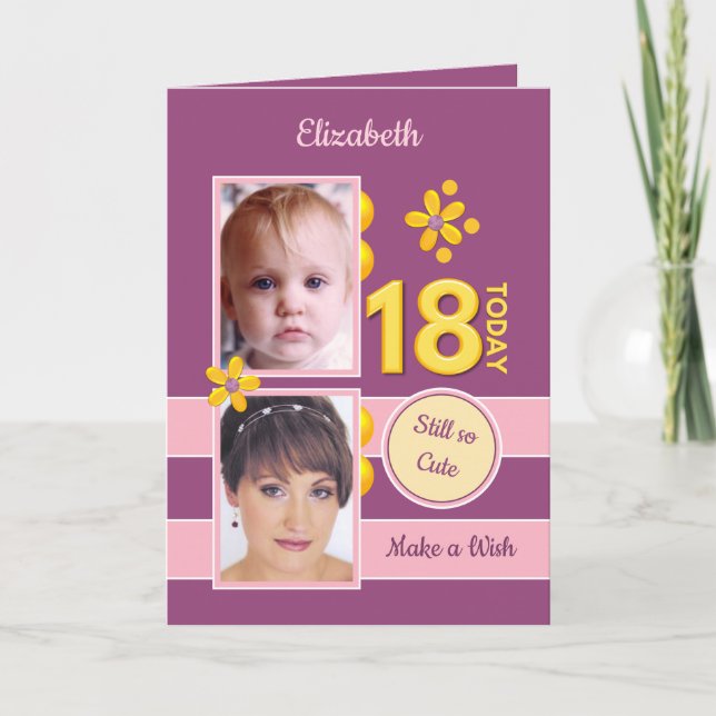 Tarjeta Todavía fotos tan lindas púrpura 18 cumpleaños (Anverso)