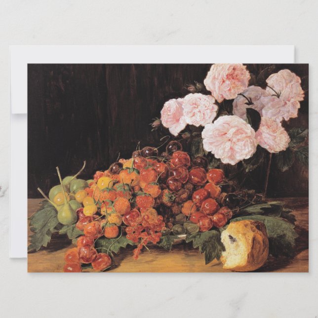 Tarjeta Todavía la vida con Rosas, fresas y pan (Anverso)