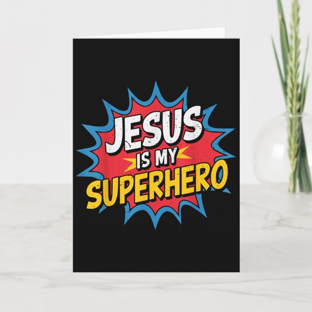 Tarjeta Toddler Jesus Is My Superhero Christian God Son Br (Anverso)