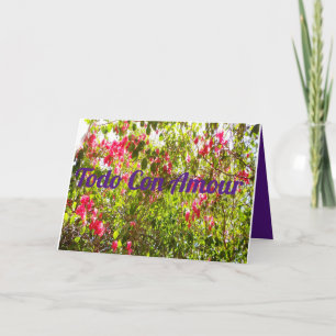 Tarjeta Todo Con Amour flor rosa hojas de diseño floral