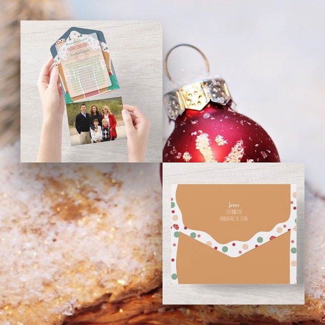 Tarjeta todo en uno de fotos de festividad de la c (Gingerbread House All-In-One Christmas Card with tear off photo)
