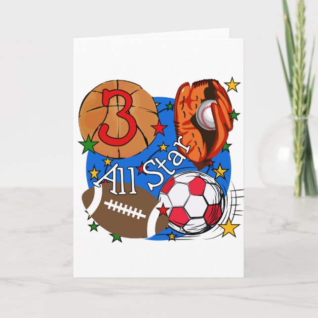 Tarjeta Todos los deportes de Star 3er cumpleaños camiseta (Anverso)