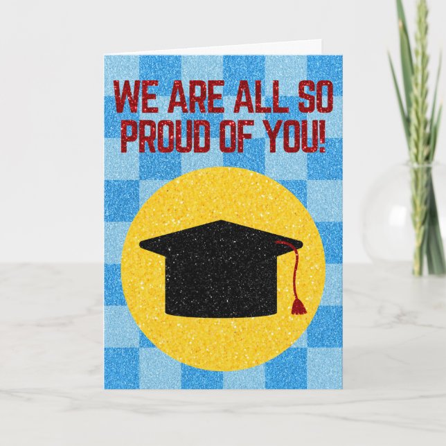 Tarjeta Todos Somos Muy Orgullosos Purpurinas Graduados (Anverso)