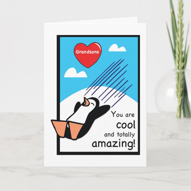 Tarjeta Todos tus nietos Guay Valentine Penguin (Anverso)