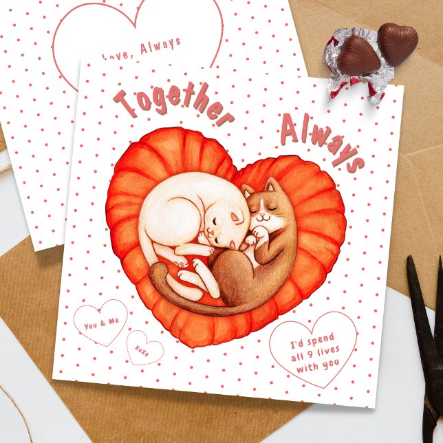 Tarjeta Together Always Cute Cats Heart (Together Always Cute Cats Heart Card)