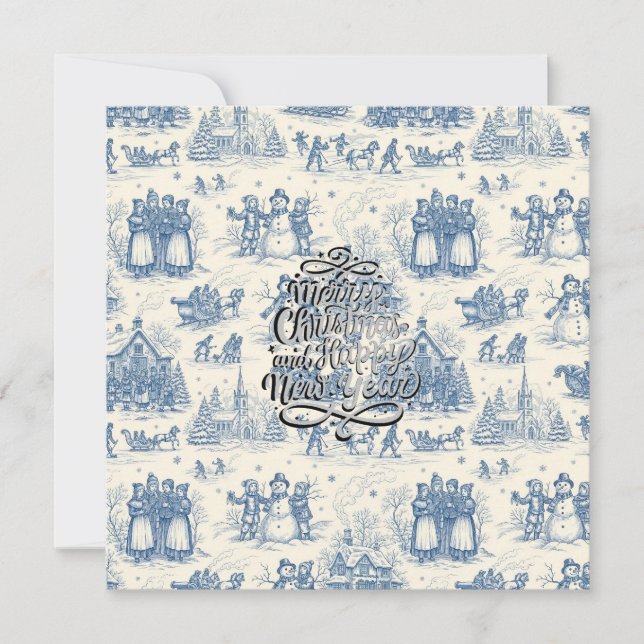 Tarjeta Toile Chinoiserie de Invierno Azul (Anverso)