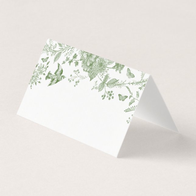 Tarjeta Toile Verde De Jouy Floral Place Card Decoración D (Anverso)