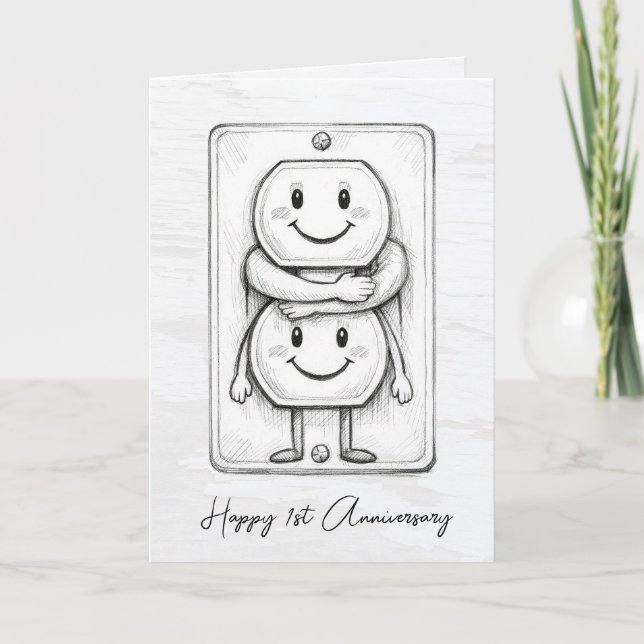 Tarjeta Tomacorriente de aniversario de bodas 1er  (Anverso)