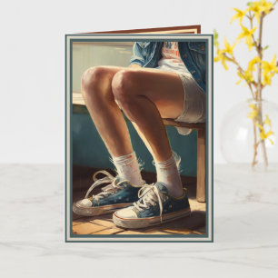 Tarjeta "Tomboy" w/ ragged jean shorts and tennis shoes