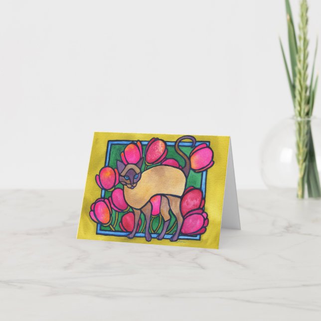 Tarjeta Tonkinese y tulipanes (Anverso)