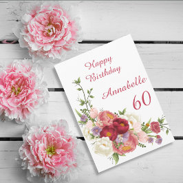 Tarjeta Tonos de Flor de Peonía Blanca Rosa Feliz Cumpleañ