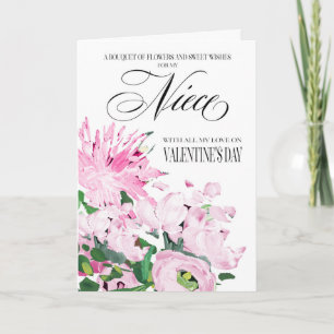 Tarjeta Tonos rosados de San Valentín Bouquet para sobrina