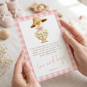 Tarjeta Tonto Ganso Rosa a Cuadros Baby Shower Agradecimie