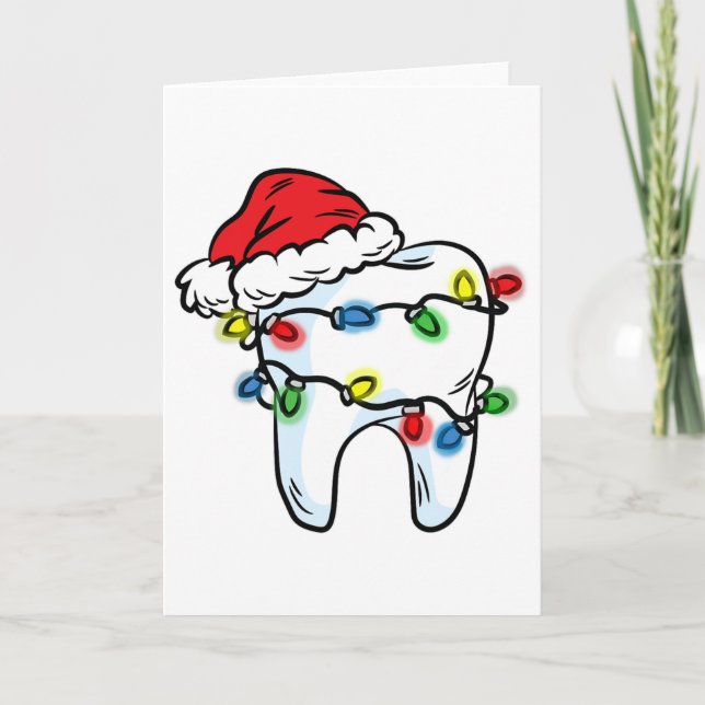 Tarjeta Tooth Christmas Light Santa Hat Dentist Dental Hyg (Anverso)