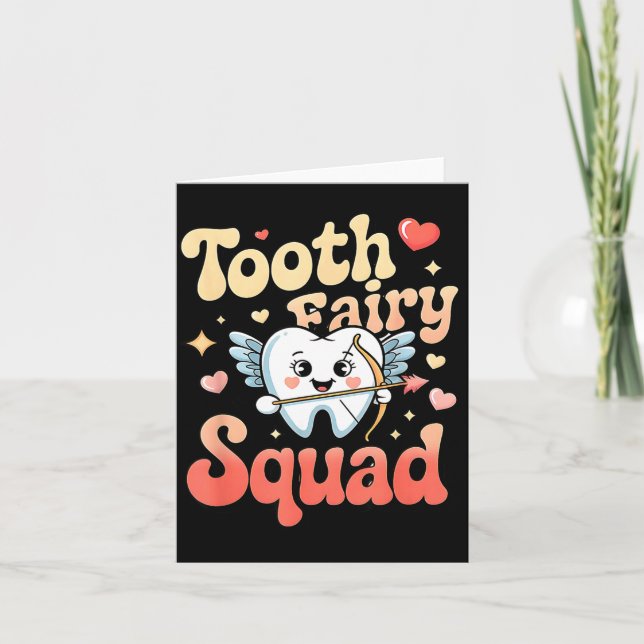 Tarjeta Tooth Fairy Squad Cute Cud Tooth Retro Dental Humo (Anverso)