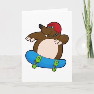 Tarjeta Topo como patinador con monopatín y casco