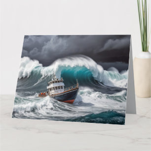 Tarjeta Tormenta oceánica en barco Majestic Impresionante
