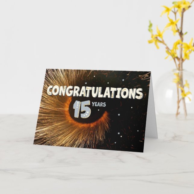 Tarjeta Tormenta y estrellas del 15º aniversario de los em (flor amarilla)