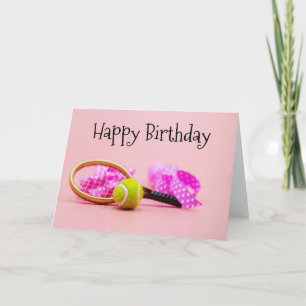 Tarjeta Torneo de tenis con raqueta rosa de cumpleaños