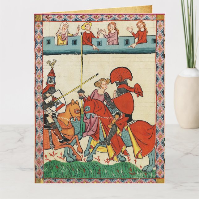 TARJETA TORNEO MEDIEVAL, RETROCESO DE LOS CABALLEROS Y DAM (Anverso)