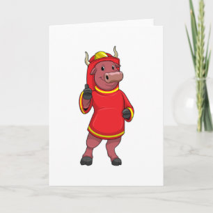 Tarjeta Toro como bombero con casco