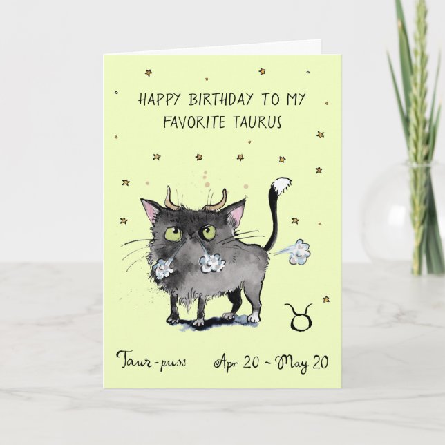 Tarjeta Toro divertido carta Zodiaco Gato signo estelar ho (Anverso)
