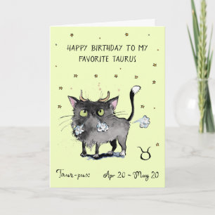 Tarjeta Toro divertido carta Zodíaco Gato signo estelar ho