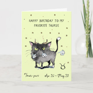 Tarjeta Toro divertido carta Zodíaco Gato signo estelar ho