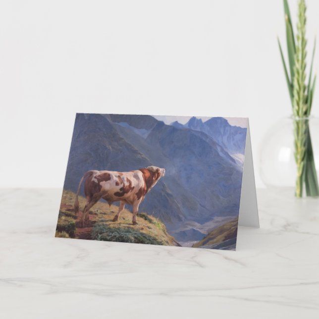 Tarjeta Toro en los Alpes (por Eugène Burnand) (Anverso)