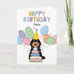 Tarjeta Toro negro Cockapoo Cavapoo Perro feliz cumpleaños