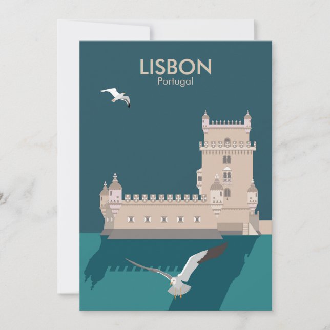Tarjeta Torre de Lisboa de Belem al estilo de un afiche vi (Anverso)