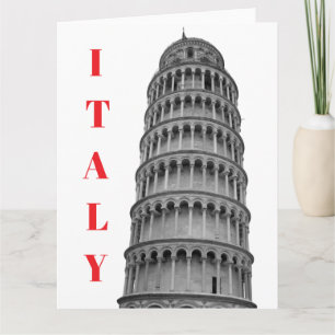 Tarjeta Torre de Pisa inclinada en blanco y negro Italia