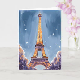 Tarjeta Torre Eiffel Alegre | Acuarela de Navidad de París
