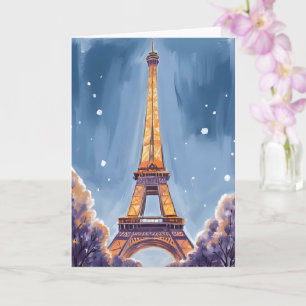 Tarjeta Torre Eiffel Alegre Acuarela de Navidad de París