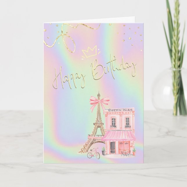 Tarjeta Torre Eiffel Cumpleaños holográfico parisino  (Anverso)