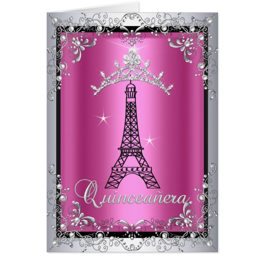 Tarjeta Torre Eiffel de plata rosada de la tiara de